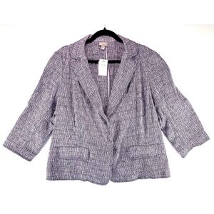 J Jill Purple Tweed Cropped Unlined Blazer Jacket Sz 18 Office Siren Lilac Lover